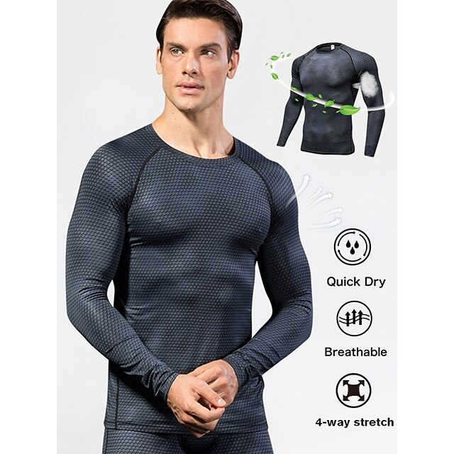  YUERLIAN Men's Compression Shirt Yoga Top Summer Optical Illusion White Black Fitness Gym Workout Running Spandex Plus Size Tee Tshirt Base Layer Long Sleeve Sport Activewear High Elasticity