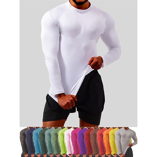  Hombre Manga Larga Camisa de entrenamiento Camiseta para correr Cima Calle Casual Verano Protección Solar Transpirable Secado rápido Aptitud física Baloncesto Correr Ropa de deporte Color sólido
