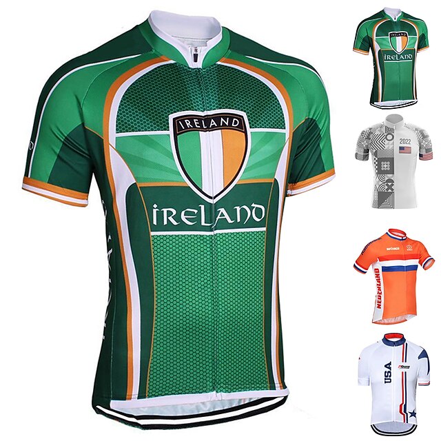  21Grams® Ireland National Flag Short Sleeve Men's Cycling Jersey - Green Bike Breathable Quick Dry Moisture Wicking Jersey Top Sports Terylene Summer Mountain Bike MTB Road Bike Cycling Clothing