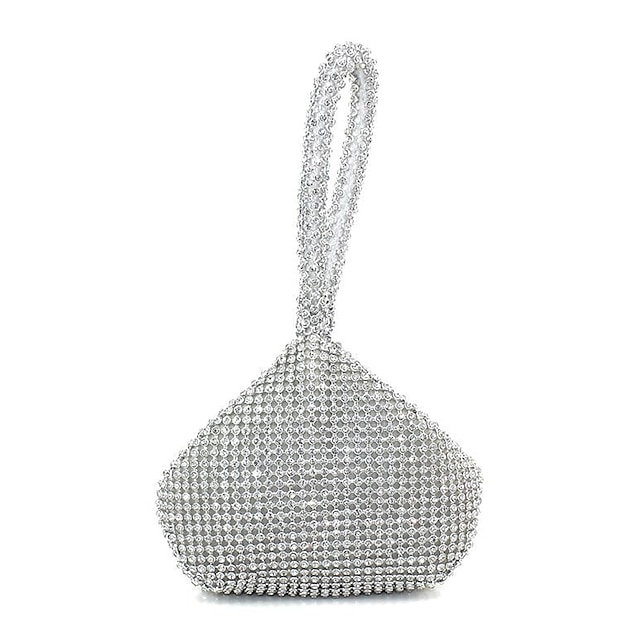  Bolso de mano de noche para mujer para fiesta de boda nupcial con diamantes de imitación de color sólido en plata, negro y oro