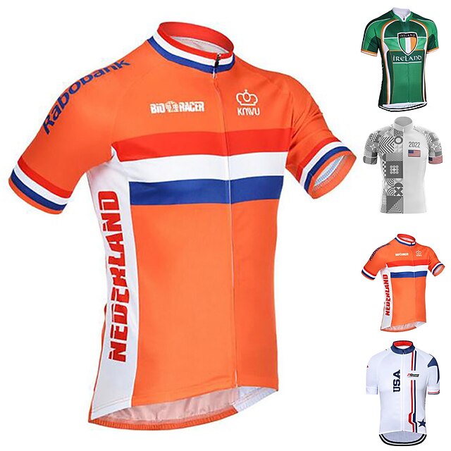 21Grams® Netherlands National Flag Short Sleeve Men's Cycling Jersey - Orange Bike Breathable Quick Dry Moisture Wicking Jersey Top Sports Terylene Summer Mountain Bike MTB Road Bike Cycling Clothing