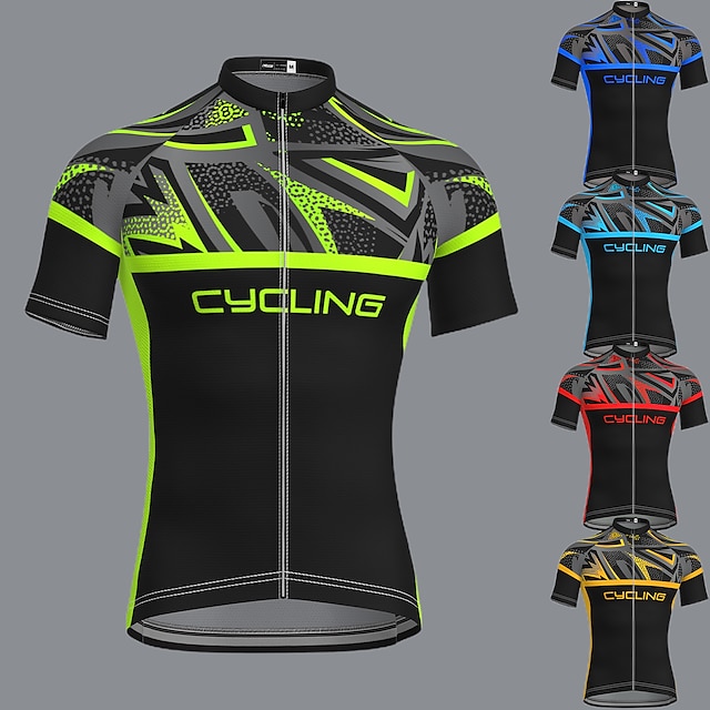  21Grams Men's Short Sleeve Cycling Jersey Bike Jersey Top with 3 Rear Pockets Breathable Quick Dry Moisture Wicking Soft Mountain Bike MTB Road Bike Cycling Green Yellow Sky Blue Polyester Spandex