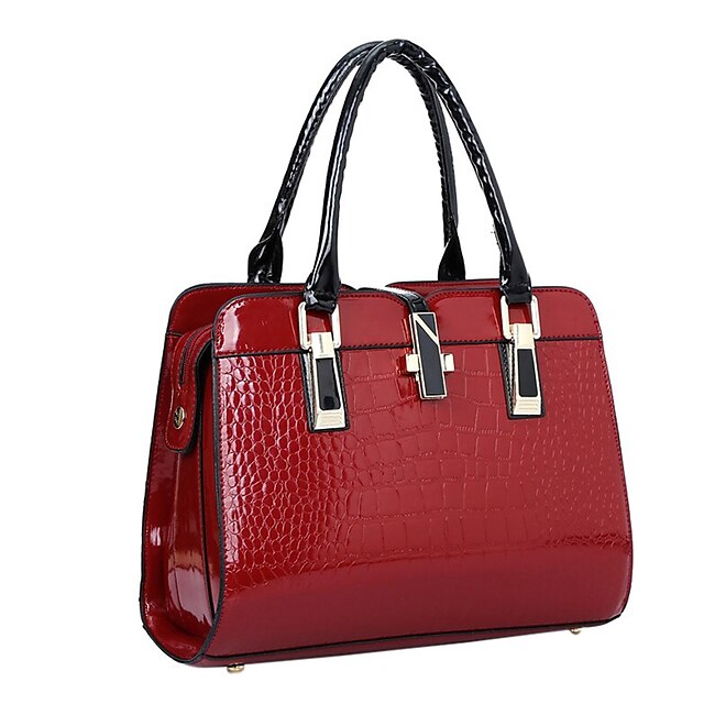  Women's Bags Patent Leather Satchel Top Handle Bag Solid Colored Crocodile Event / Party Formal Office & Career Handbags Wine Black Blue