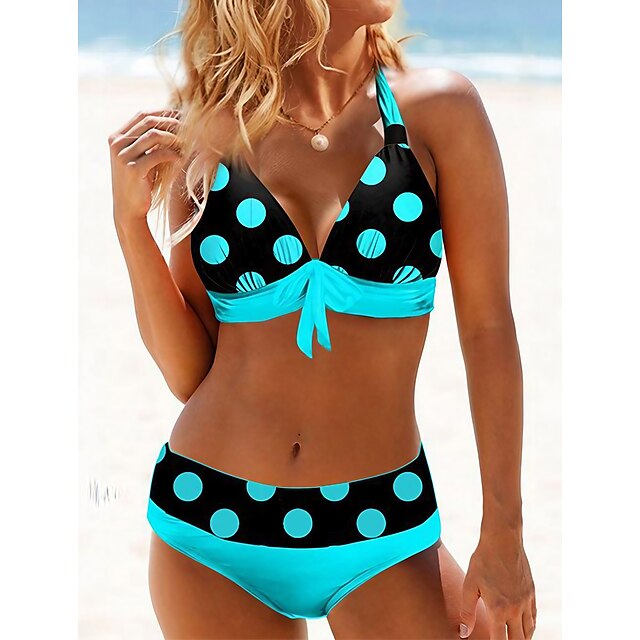  Women's Swimwear Tankini 2 Piece Plus Size Swimsuit Printing Plaid Polka Dot Summer Bathing Suits