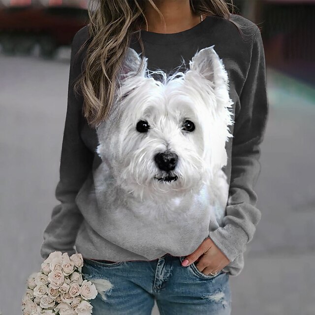  Women's Basic Dog Street Round Neck Sweatshirt