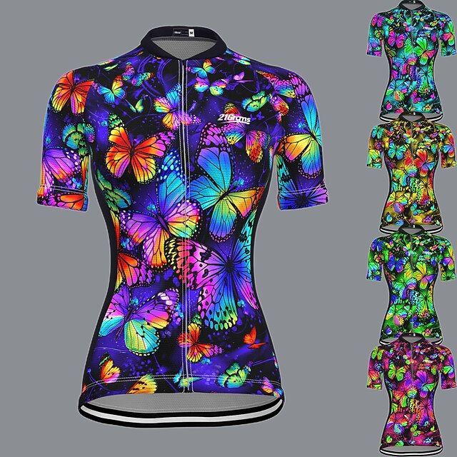  21Grams Mujer Manga Corta Maillot de Ciclismo Bicicleta Camiseta con 3 bolsillos traseros Transpirable Secado rápido Dispersor de humedad MTB Bicicleta Montaña Ciclismo Carretera Verde Morado Amarillo