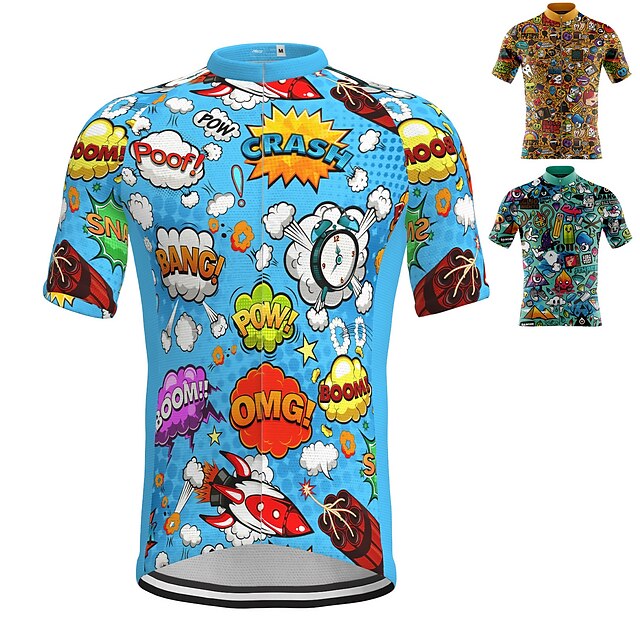  21Grams Men's Short Sleeve Cycling Jersey Bike Jersey Top with 3 Rear Pockets Breathable Quick Dry Moisture Wicking Mountain Bike MTB Road Bike Cycling Blue Spandex Polyester Graphic Patterned Sports