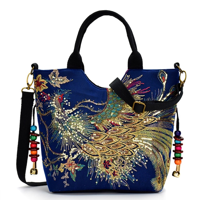 Women's Handbag Crossbody Bag Canvas Canvas Tote Bag Outdoor Daily Holiday Beading Animal Embroidery Black Red Blue