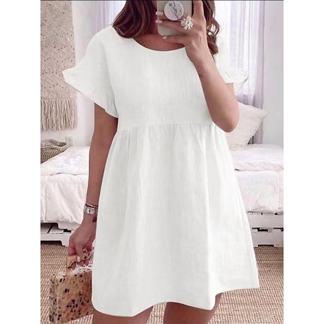  Women's Casual Dress Plain Loose Dress Pleated Dress Crew Neck Ruched Mini Dress Outdoor Daily Active Fashion Regular Fit Short Sleeve Black White Light Blue Spring Summer S M L XL XXL