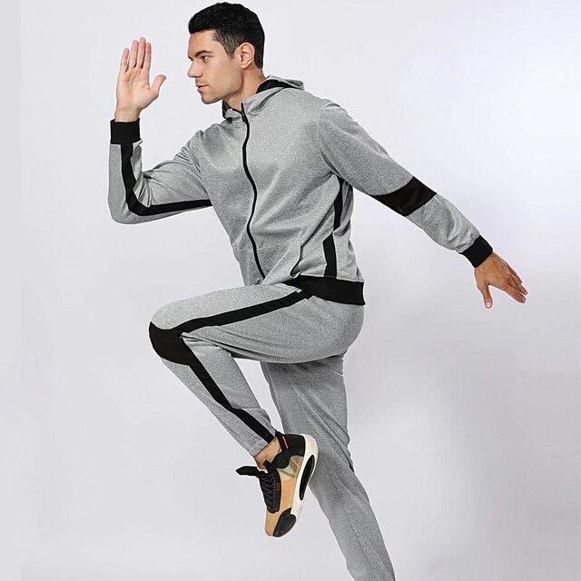  Men's 2 Piece Full Zip Tracksuit Sweatsuit Casual Athleisure Winter Long Sleeve Cotton Breathable Soft Fitness Gym Workout Running Active Training Exercise Sportswear Light Gray Dark Gray Black