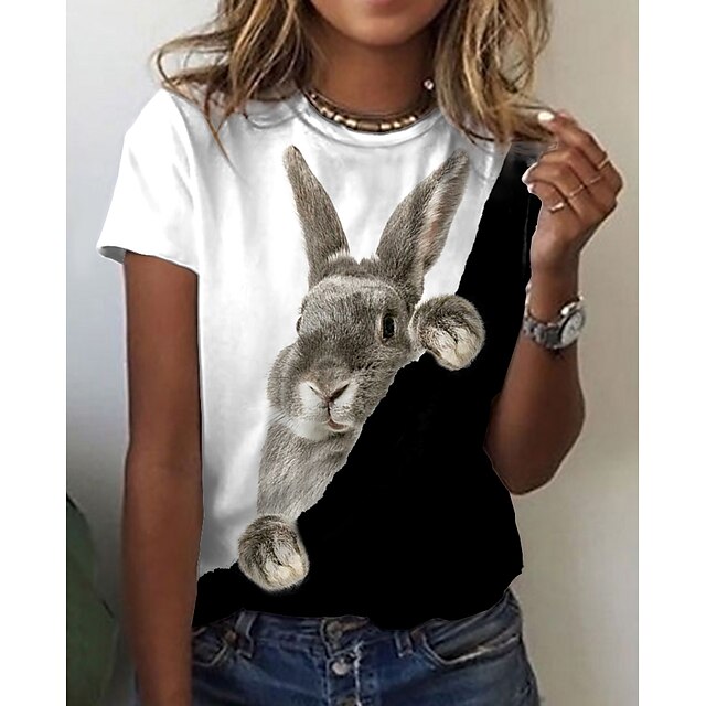  Basic Round Neck Women's Easter Graphic Tee