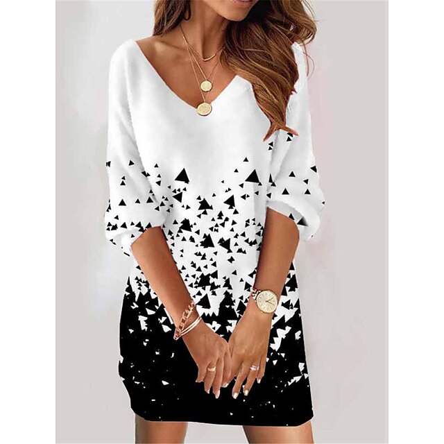  Women's Casual Dress Floral Butterfly Shift Dress Print Dress V Neck Print Mini Dress Outdoor Daily Active Fashion Loose Fit 3/4 Length Sleeve Black And White Black White Summer Spring S M L XL XXL
