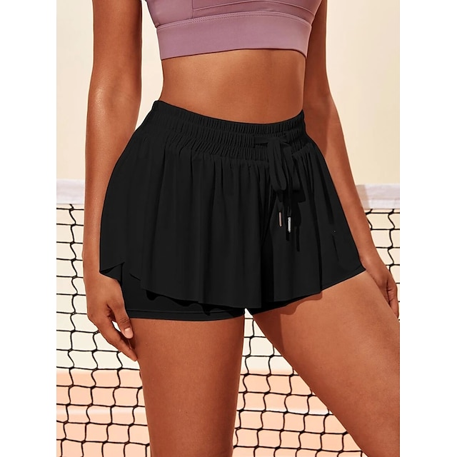  Women's Drawstring 2 in 1 Running Skirt Athletic Skorts Shorts Athletic Comfy Breathable Quick Dry Cotton Yoga Fitness Gym Workout Sportswear Activewear Solid Colored Black Purple Rosy Pink