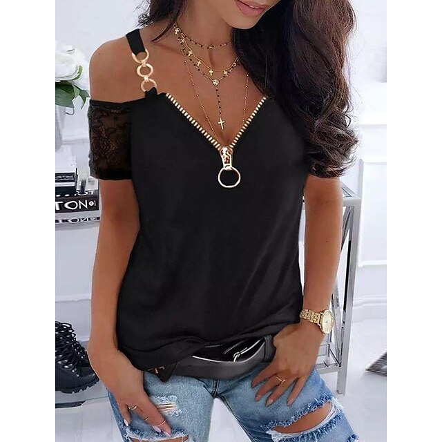  Black Lace Cut Out Women's Casual Tee