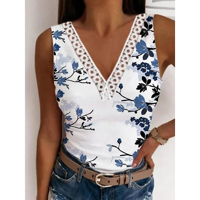  Women's Casual V-Neck Floral Print Tank Top