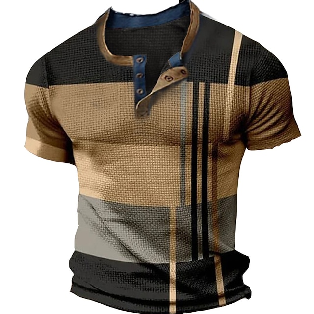  Men's Graphic 3D Print Waffle Henley Shirt