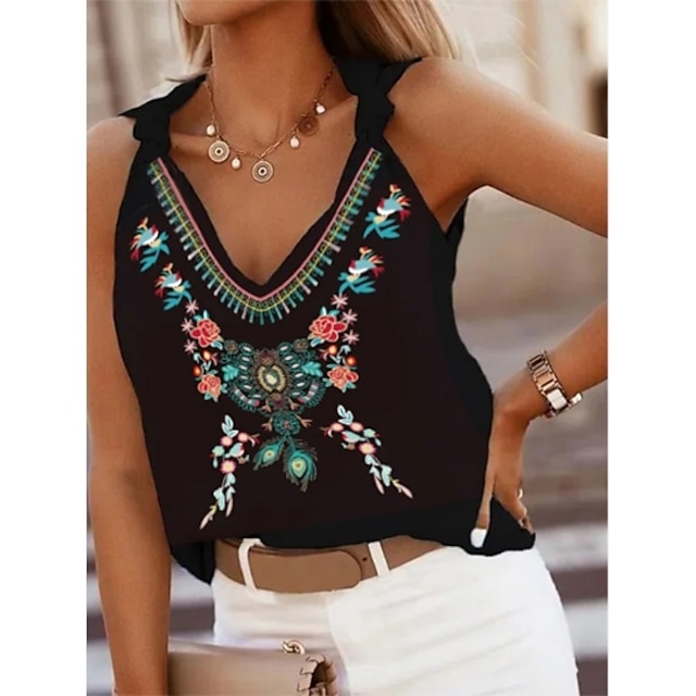  Women's V Neck Floral Graphic Tank Top