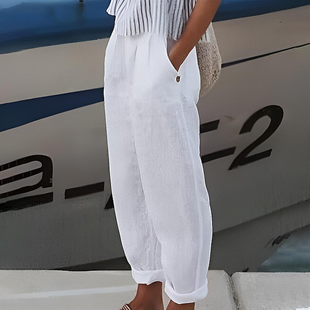  pantaloni da salotto da donna in puro lino di colore abbigliamento casual taglie forti per la primavera estate bianco blu s 4xl