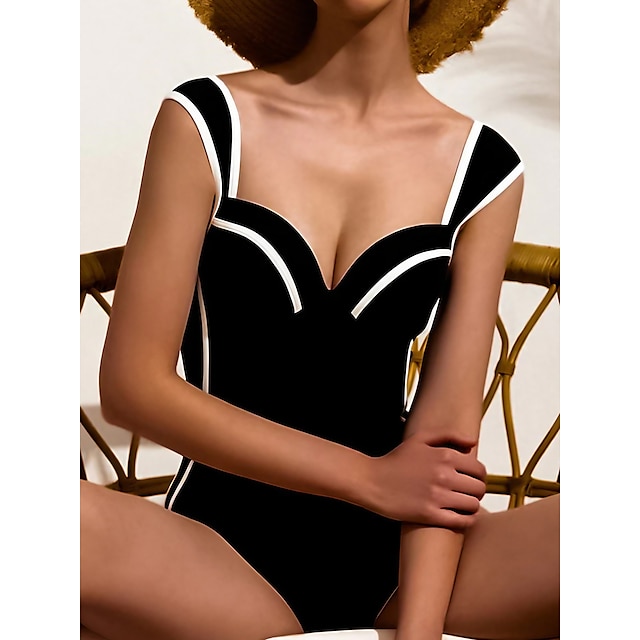 Women's Swimwear One Piece Normal Swimsuit Solid Color Quick Dry Black Bodysuit Bathing Suits Beach Wear Summer Sports