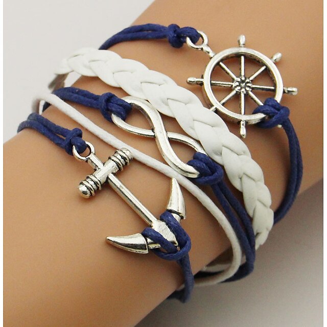  Blue Plaited Leather Wrap Bracelet for Daily Holiday