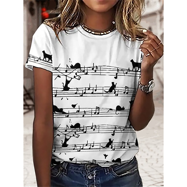  Femme T shirt Tee Musique Blanche Imprimer Manche Courte du quotidien Fin de semaine basique Col Rond Standard