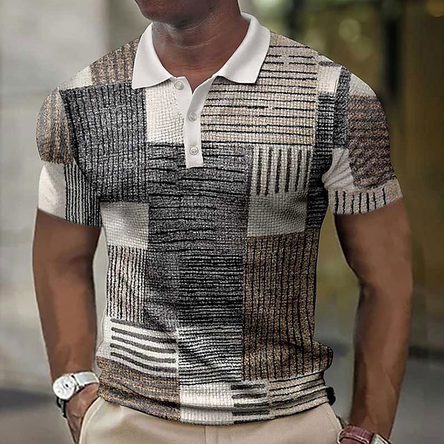  Men's Casual Polo Shirt with Geometric Prints