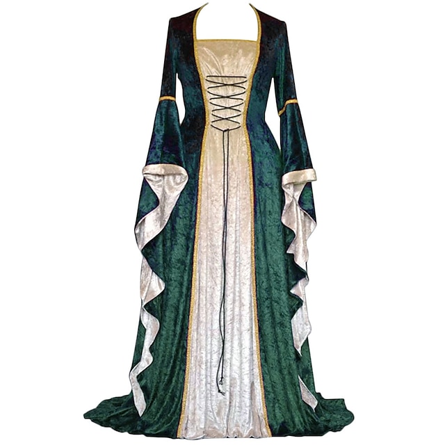  Retro Vintage Medieval Vestido Coquetel Vestido antigo Vestidos Vestido de formatura Longo Comprimento Longo Viking Outlander Tamanhos Grandes Elfo Mulheres Festa Baile de Formatura Vestido