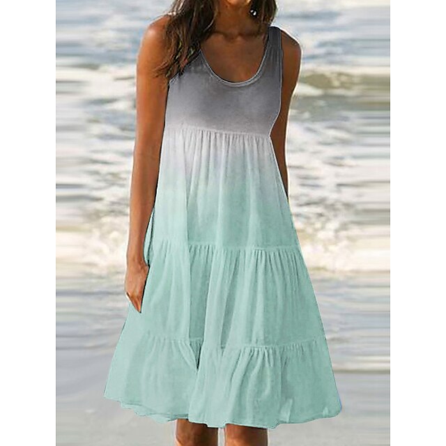  Women's Color Block Beach Dress in Light Blue & Fuchsia