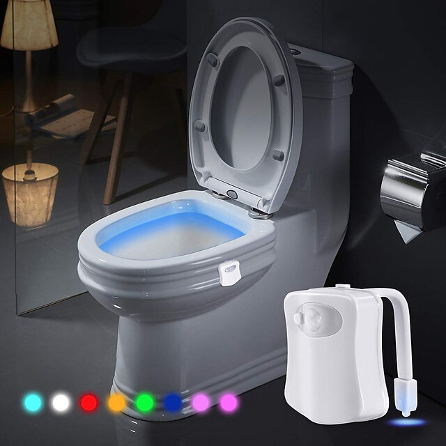  ført toilet natlys bevægelsesaktiveret bevægelsessensor med 8-farveskiftende vandtæt vaskerum til voksen børnesikkerhed toilet sæde lys