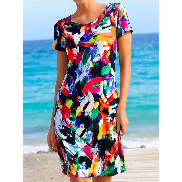  Femme robe de plage Vêtements de plage Imprimer Mini robe Bloc de couleur Décontractées Moderne Manche Courte Ras du cou Extérieur du quotidien Standard Vert 2023 Eté Printemps S M L XL