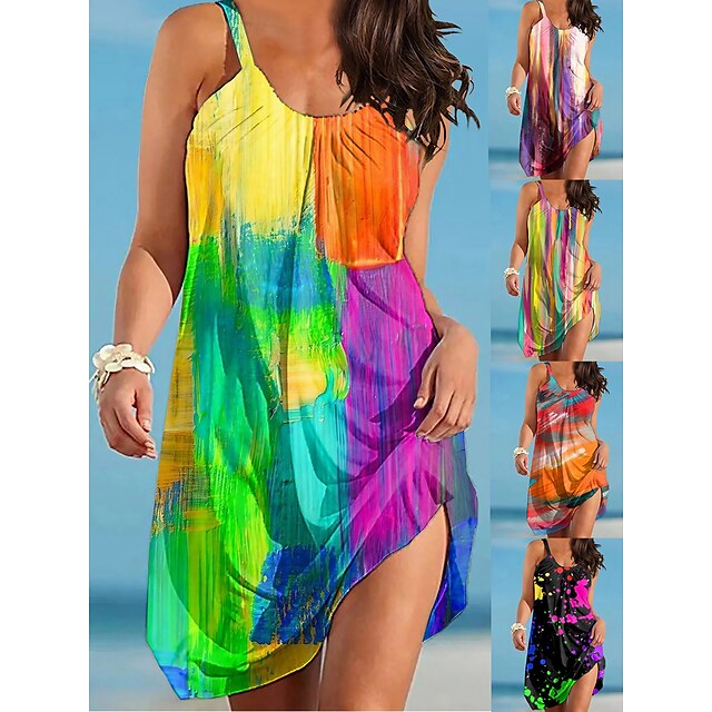  Women's Color Block Beach Mini Dress