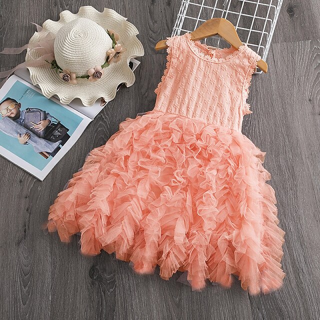  Kids Little Dress Girls' Floral Solid Colored Daily Lace up Sleeveless Cute Elegant Dresses Spring Summer 2-8 Years