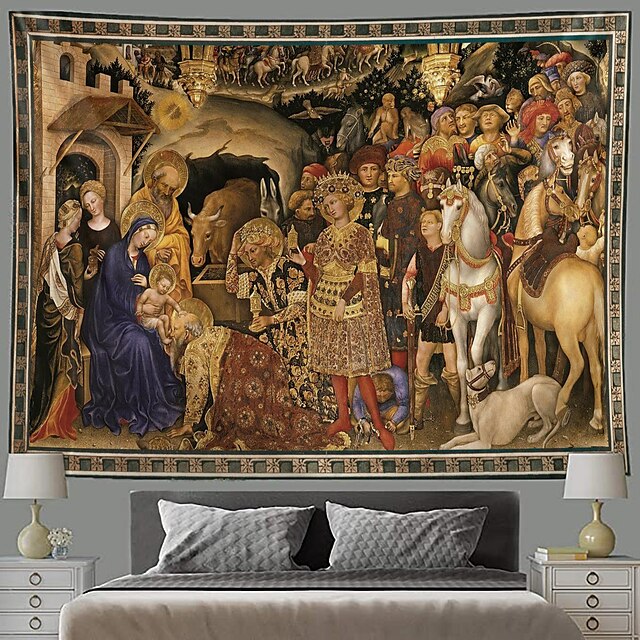  Renaissance Hanging Tapestry Wall Art Large Tapestry Mural Decor Photograph Backdrop Blanket Curtain Home Bedroom Living Room Decoration Adoration of the Magi