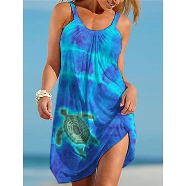  Women's Beach Dress Beach Wear Print Mini Dress Animal Modern Casual Sleeveless Spaghetti Strap Outdoor Daily Loose Fit Red Blue 2023 Summer Spring S M L XL