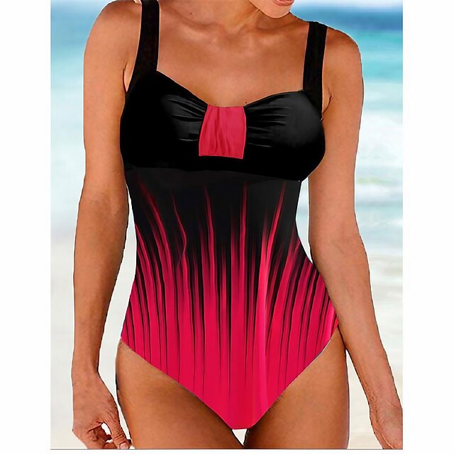  Damen Badeanzug Ein Stück Normal Bademode Bauchkontrolle Print Farbverlauf Strandbekleidung Sommer Badeanzüge