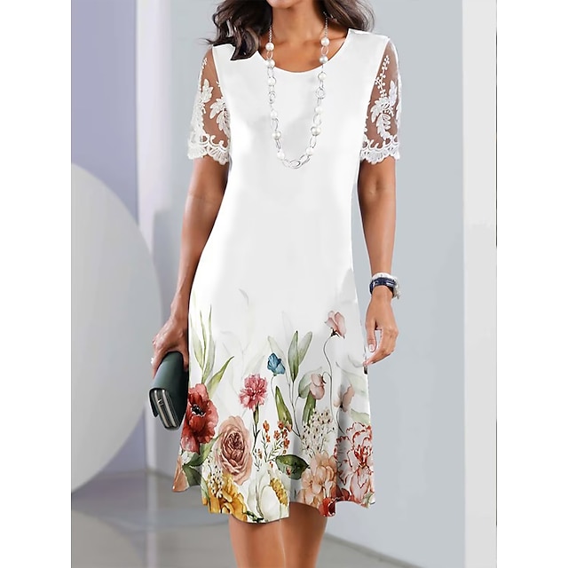  Elegant Women's Floral Lace Print Casual Midi Dress