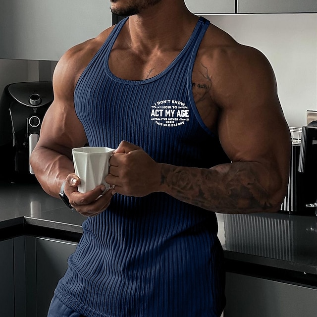  Men's Ribbed Sleeveless Vest Top   Breathable Activewear