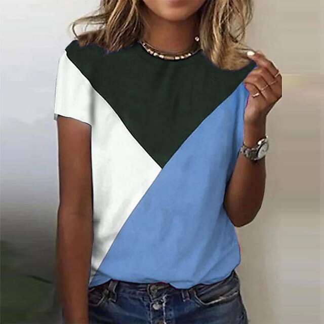  Femme T shirt Tee Rose Claire Bleu Vert Imprimer Bloc de couleur du quotidien Fin de semaine Manche Courte Col Rond basique Coton Normal Peinture S
