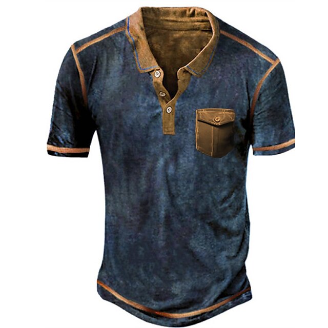  Men's Casual Short Sleeve Color Block Polo Shirt