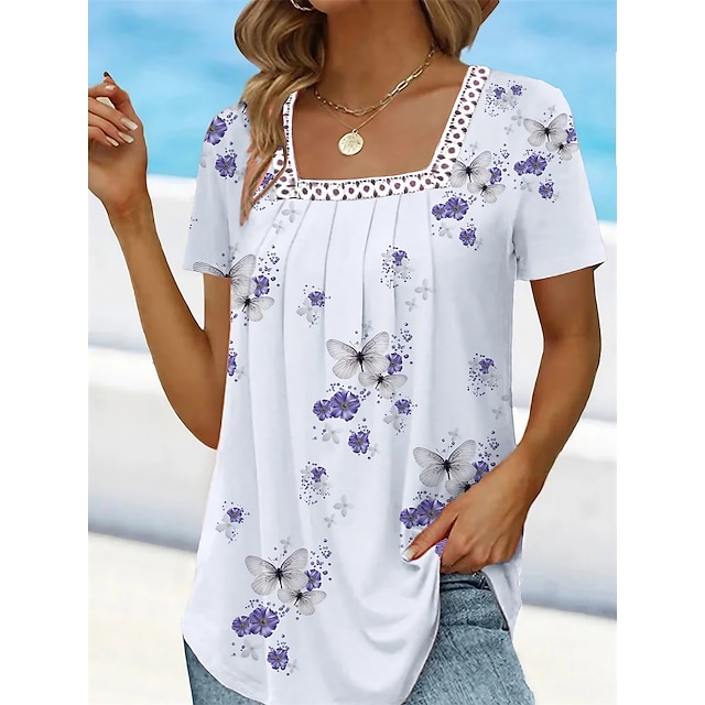  Casual Women's Floral Butterfly T Shirt