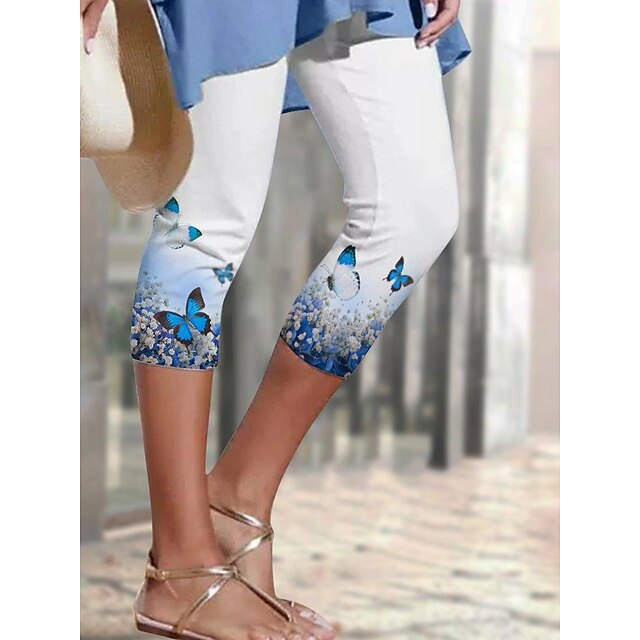  Damen Capri-Shorts Bedruckt Wadenlänge Blau