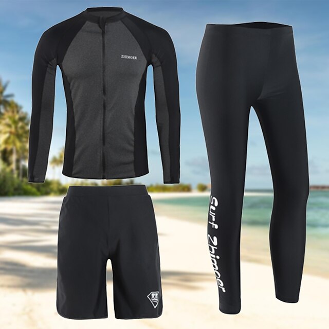  Men's UV Sun Protection UPF50+ Breathable Rash guard Swimsuit Spandex Long Sleeve 3-Piece Diving Suit Swimsuit Patchwork Swimming Diving Surfing Water Sports Spring Summer Autumn / Fall / Quick Dry