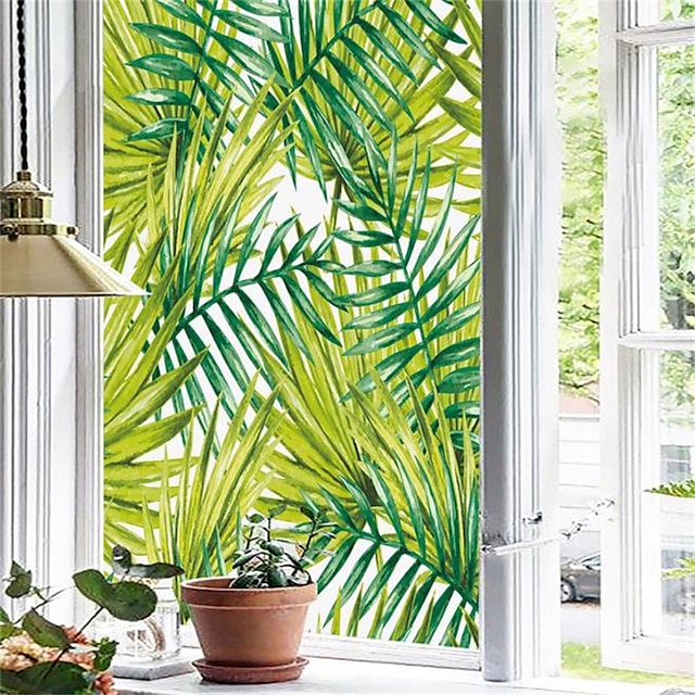  100x45cm pvc givré statique plante tropicale intimité verre film fenêtre confidentialité autocollant décoration de la maison