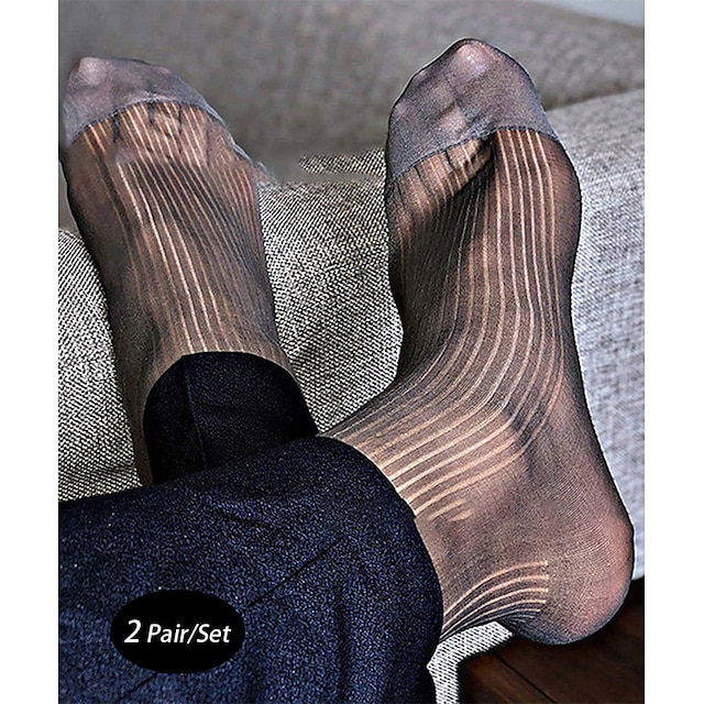  Men's 2 Pairs Socks Crew Socks Sheers Black+Smoky Gray Black Color Plain Casual Daily Basic Medium Summer Spring Fall Stylish Traditional / Classic