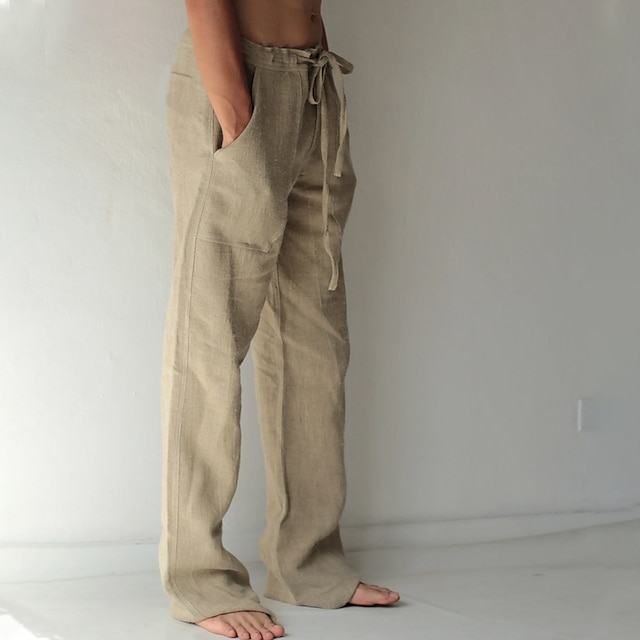  Men's Summer Linen Cotton Blend Drawstring Pants