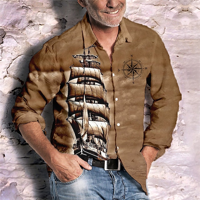  Men's Casual Graphic Linen Shirt