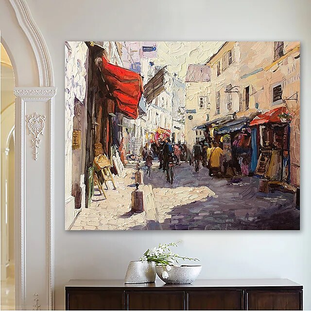  Oil Painting Handmade Hand Painted Wall Art Town Market Home Decoration Décor Stretched Frame Ready to Hang