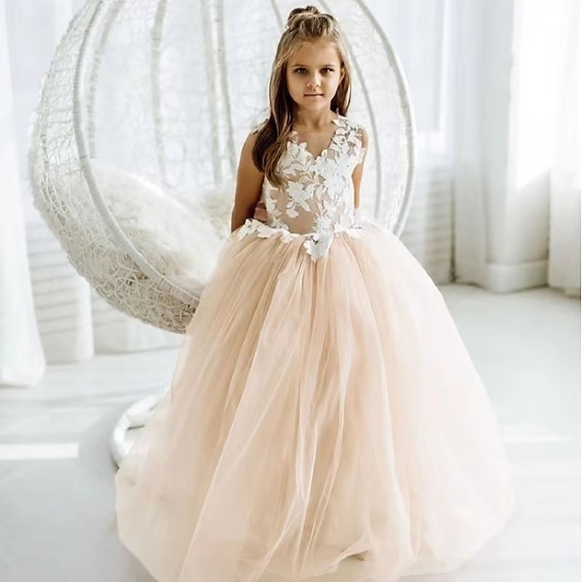  Girls' Solid Color Sleeveless Princess Party Dress