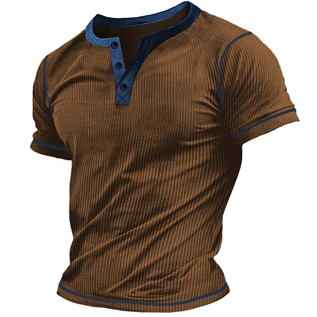 Herren T Shirt Waffel-Henley-Hemd T-Shirt Henley Glatt Strasse Urlaub Kurze Ärmel Bekleidung Modisch Designer Basic