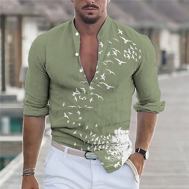  Men's Dandelion Print Linen Shirt